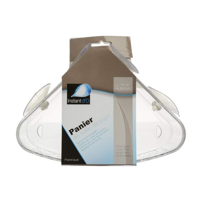 Cesta de plastico transparente esquinera para baño con ventosas modelo galet