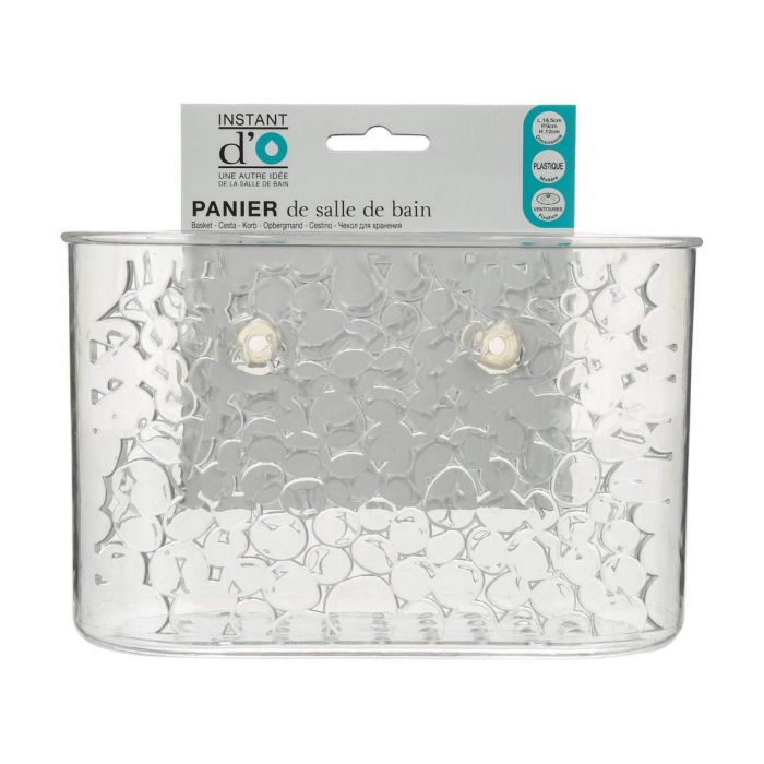 Cesta de plastico transparente rectangular para baño con ventosas modelo galet