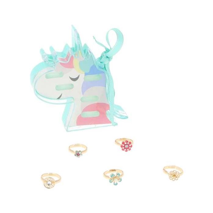 Set de 5 anillos dorados ajustables en cajita Unicornio 1 Set de 5 anillos dorados ajustables en cajita Unicornio 1