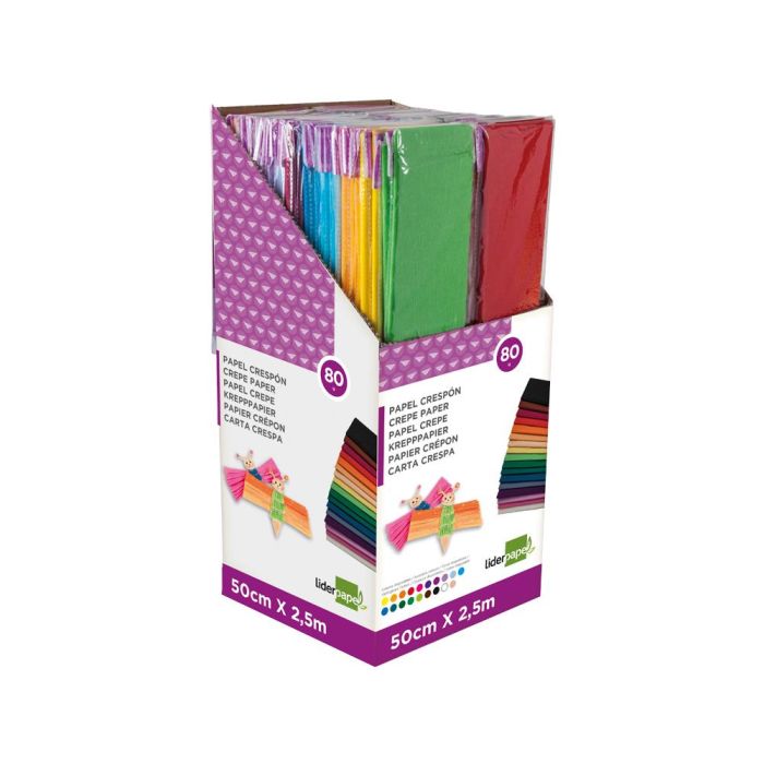 Papel Crespon Liderpapel 0.50 X 2.50 Mt Encelofanado Expositor De 80 Unidades Colores Surtidos 1