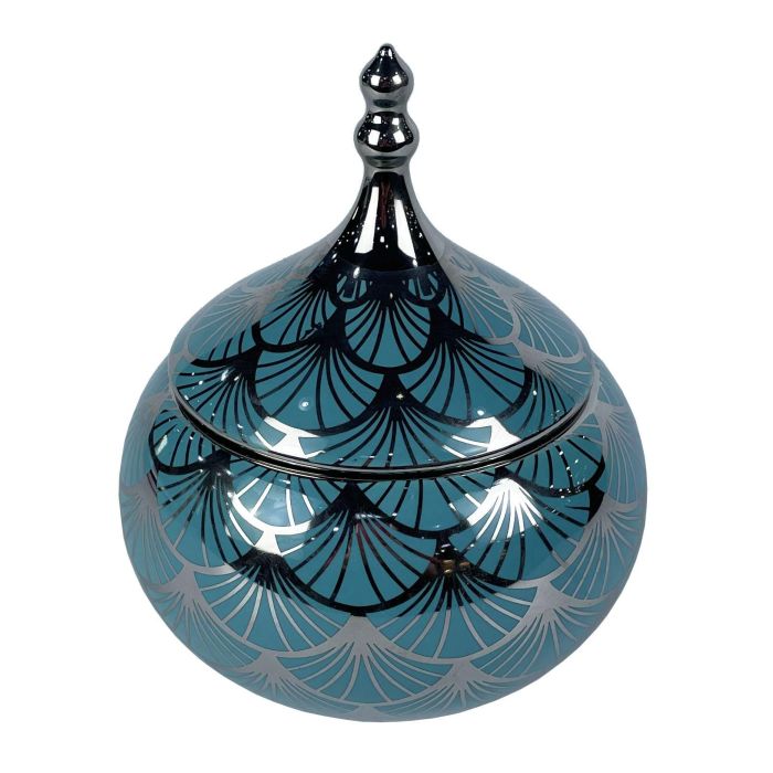DKD Home Decor Joyero Oriental Decorativo de Porcelana Turquesa con Tapa - Colección Fana, 14x14x17 cm