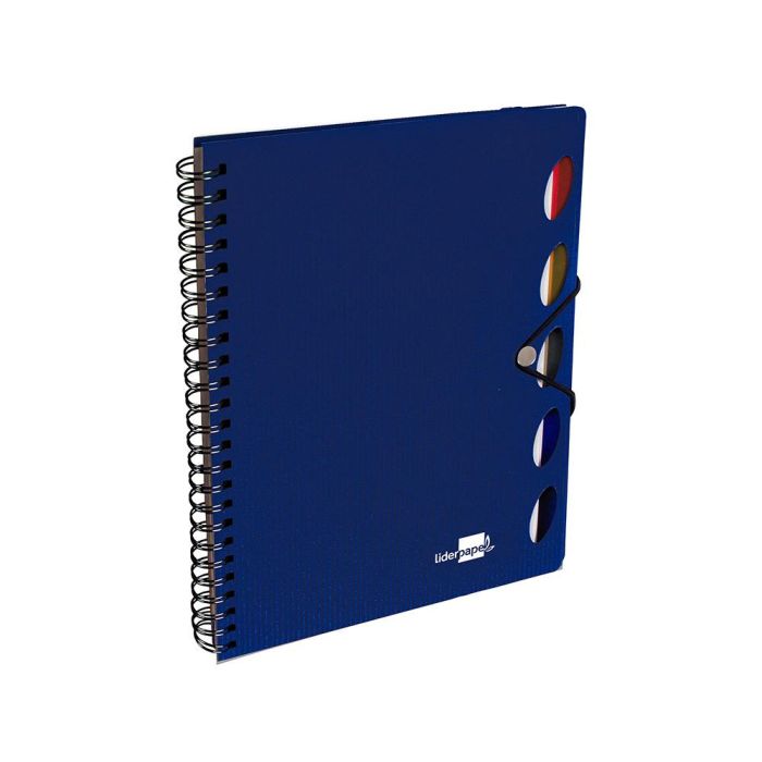Cuaderno Espiral Liderpapel A5 Micro Executive Tapa Plastico 100H 80 gr Cuadro 5 mm 5 Se Paradores Con Gomilla Azul