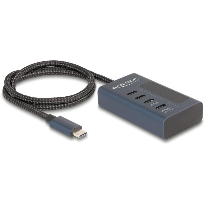 DeLOCK Hub USB 10 Gbps con 4 Puertos Type-C (3 Datos + 1 Datos/PD 20W) con Indicador de Alimentación