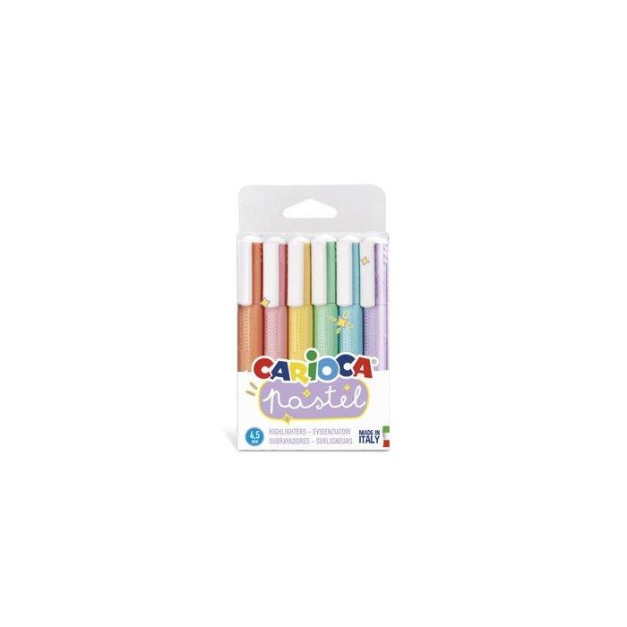 Carioca Marcador Pastel Punta Biselada - 6 Colores en Bolsa PVC
