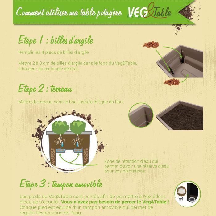 Huerto elevado EDA PLASTIQUE VEG&Table MAX - Zona de retención de agua - Patas extraíbles - Color topo 5