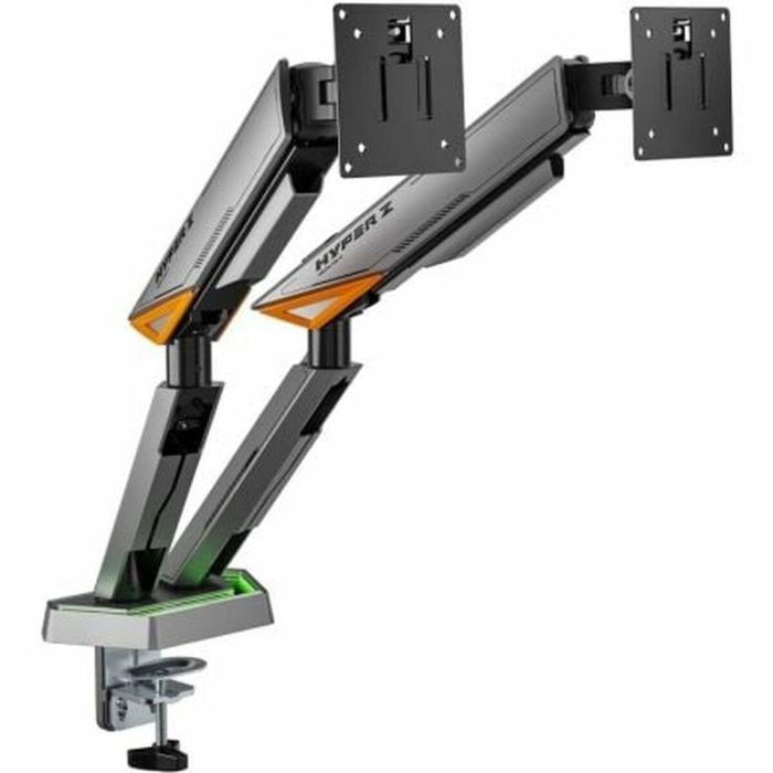 AISENS - SOPORTE DE MESA RGB GAMING CONTRAPESO GIRATORIO E INCLINABLE PARA MONITOR/TV 16KG (3 PIVOTES, 2 BRAZOS) DE 17-38, NEGRO-GRIS