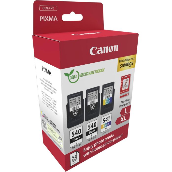 Canon PG-540L CL-541XL Multipack Cartuchos Tinta Original Alta Capacidad Negro Tricolor + Papel Fotográfico 1 Canon PG-540L CL-541XL Multipack Cartuchos Tinta Original Alta Capacidad Negro Tricolor + Papel Fotográfico 1