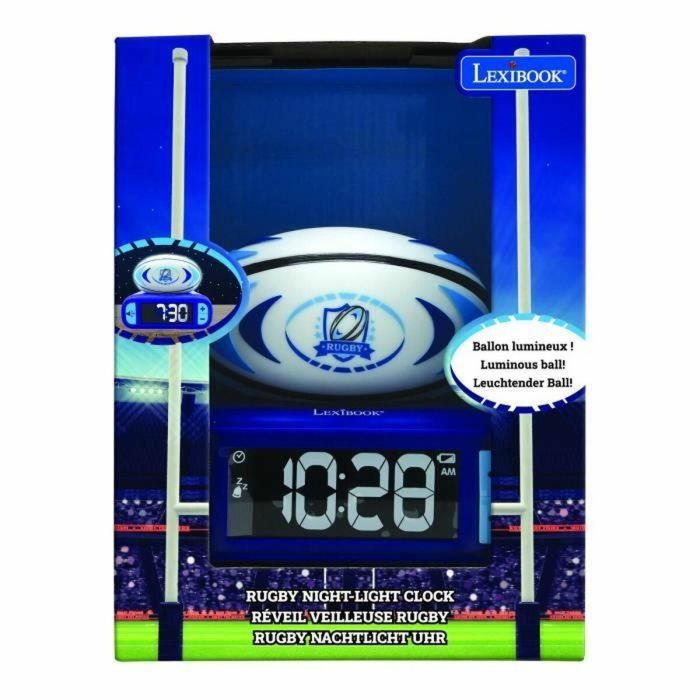 Lexibook Despertador Digital con Luz Nocturna Luminosa 3D de Pelota de Rugby y Efectos de Sonido