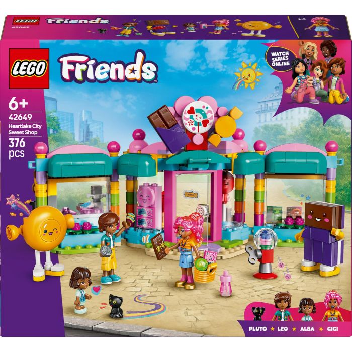 LEGO 42649 Tienda de Golosinas Heartlake City Friends, Set de Construcción con Minipersonajes y Gato para Niñas +6 Años