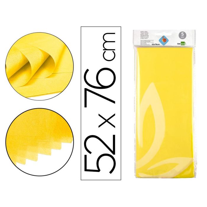 Papel Seda Liderpapel 52x76 cm 18 gr-M2 Bolsa De 5 Hojas Amarillo