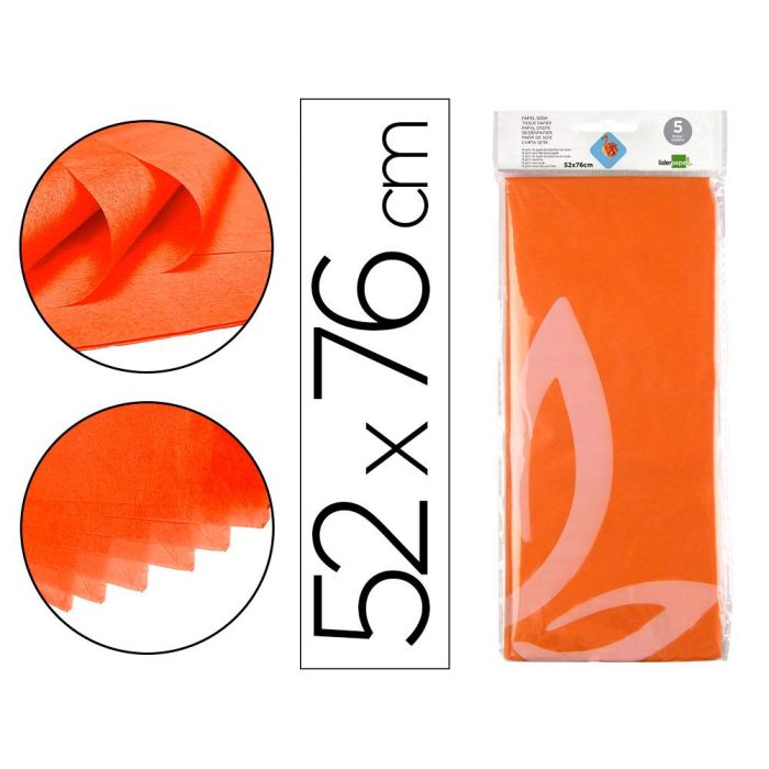 Papel Seda Liderpapel 52x76 cm 18 gr-M2 Bolsa De 5 Hojas Naranja