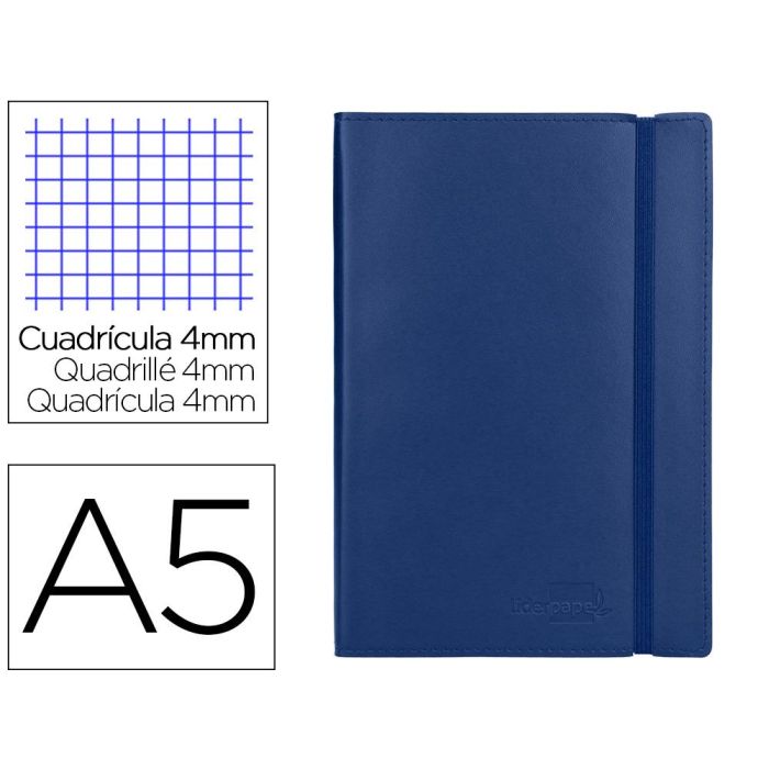 Libreta Liderpapel Simil Piel A5 120 Hojas 70 gr-M2 Cuadro 4 mm Sin Margen Azul