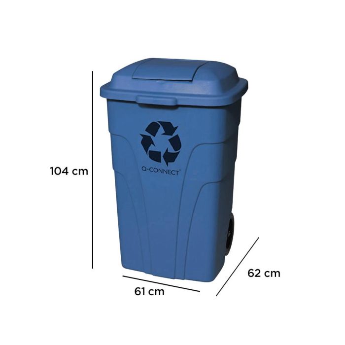 Papelera Contenedor Q-Connect Plastico Con Tapadera 240 L Color Azul 1040x620X610 mm Con Ruedas 1