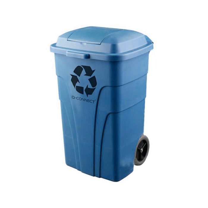 Papelera Contenedor Q-Connect Plastico Con Tapadera 240 L Color Azul 1040x620X610 mm Con Ruedas 4