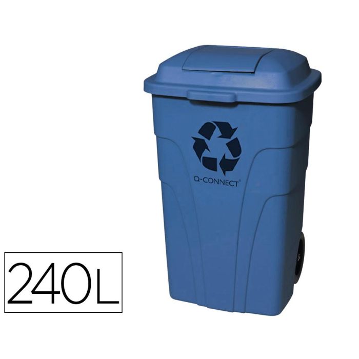 Papelera Contenedor Q-Connect Plastico Con Tapadera 240 L Color Azul 1040x620x610 mm Con Ruedas