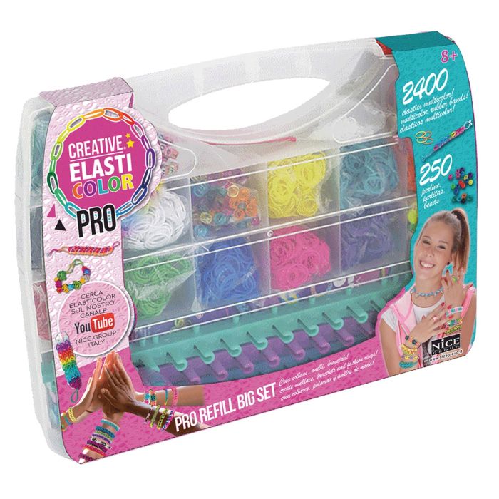 Elasticolor Maletín Pro Travel Mega Set para Crear Pulseras y Collares, 2400 Elásticos y 250 Cuentas de Colores, +8 años Elasticolor Maletín Pro Travel Mega Set para Crear Pulseras y Collares, 2400 Elásticos y 250 Cuentas de Colores, +8 años