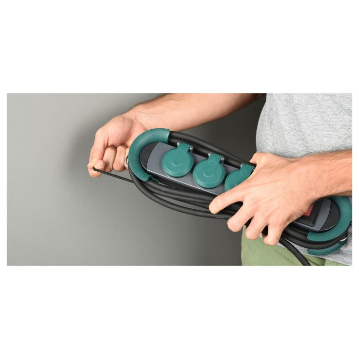 Bachmann 500.200 HOOK Outdoor - Alargador 4 Tomas Schuko con Interruptor y Tapa IP44, 4 metros, Color Verde