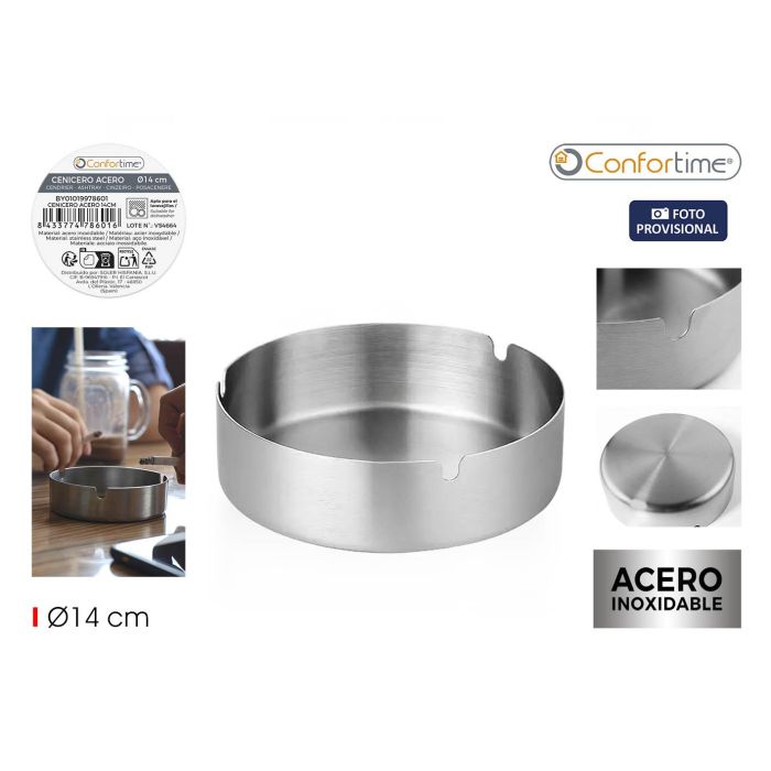 Confortime Cenicero de Acero Inoxidable Redondo para Exterior/Interior de 14 cm de Diámetro (24 Unidades)