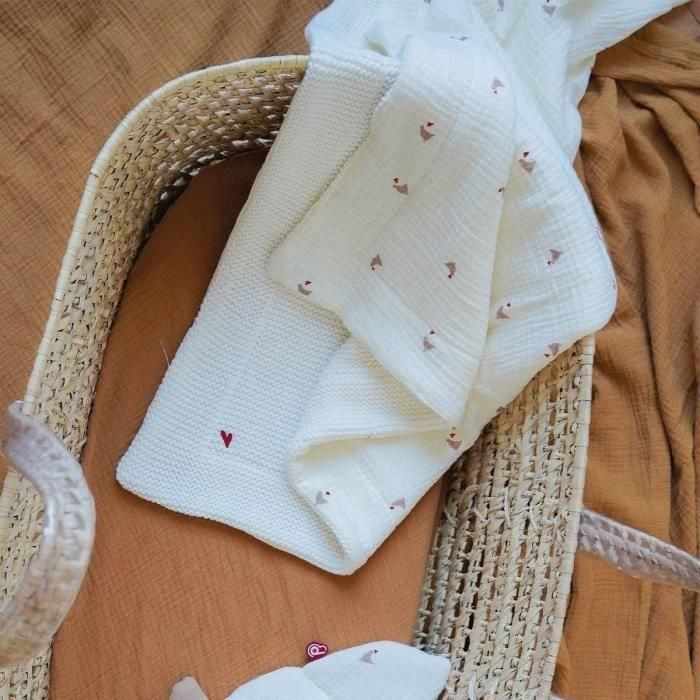 Domiva DOM1732404999619 Manta de Doble Cara Amor de Maternidad 75 x 100 cm Punto Grueso y Muselina 1