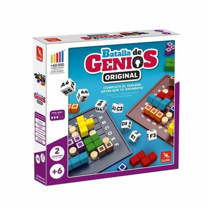 Juego batalla de genios original. ¿quién ganará la batalla de genios? 18 piezas de madera, 14 piezas bloqueadoras 7 dados, 2 tableros y reglas de juego.