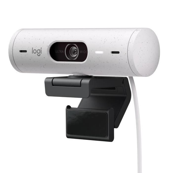 Logitech Webcam Brio 500 1080p 4MP, Autofocus, Rightlight 4 HDR, dFoV 90°, Micrófono Estéreo, Tapa Privacidad, USB-C, Blanco Crudo