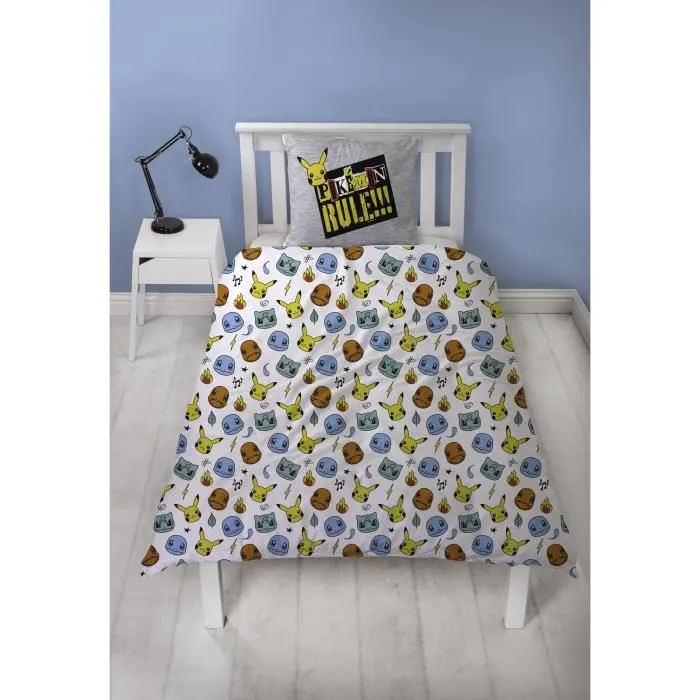 Pokemon Juego de Cama Reversible Pikachu y Starter Gris Microfibra 140x200cm + 1 Funda Almohada 63x63cm AAARQ16152 3
