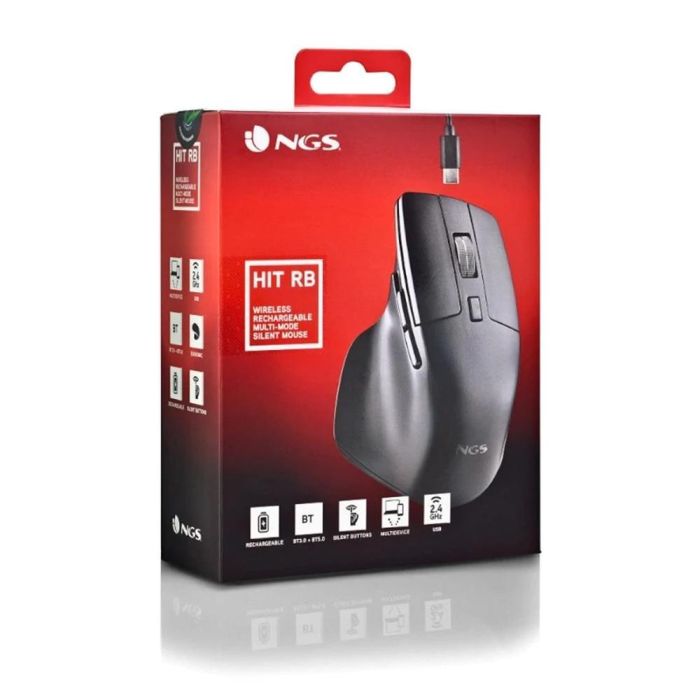 Ratón Inalámbrico por Bluetooth NGS HIT-RB/ Batería recargable/ Hasta 1600 DPI/ Negro 3 Ratón Inalámbrico por Bluetooth NGS HIT-RB/ Batería recargable/ Hasta 1600 DPI/ Negro 3