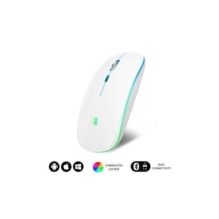Ratón Inalámbrico por Bluetooth Subblim LED Dual Flat/ Batería recargable/ Hasta 1600 DPI/ Blanco Ratón Inalámbrico por Bluetooth Subblim LED Dual Flat/ Batería recargable/ Hasta 1600 DPI/ Blanco