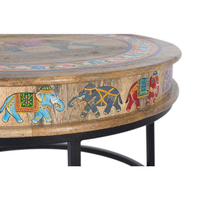 GINER Y COLOMER Mesa de Centro de Madera de Mango y Metal Multicolor 80x80x47 cm 1