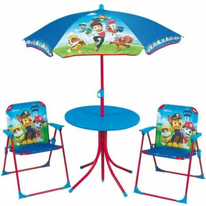 Muebles de jardín Fun House Paw Patrol que consisten en una mesa, 2 sillas plegables y una sombrilla para niños