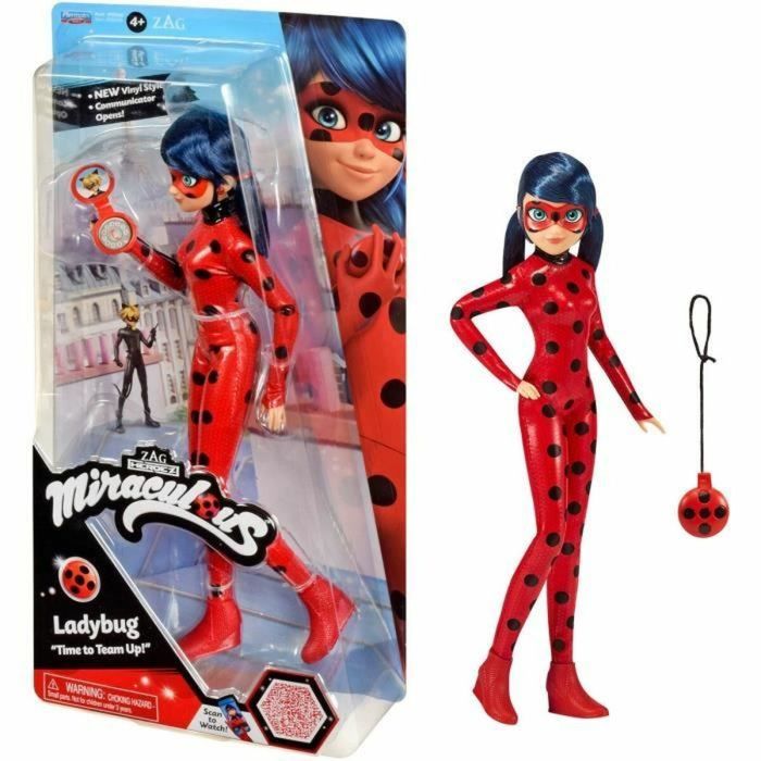 BANDAI - Miraculous Ladybug - Muñeca fashion de 26 cm - Ladybug con su teléfono - Nuevo disfraz efecto vinilo - P50028