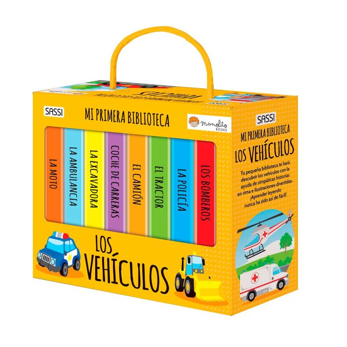 Manolito Books 12746 Set de 8 Libros Infantiles Educativos de Vehículos de Motor Presentados en Caja de Cartón con Asa para Niños +2 Años