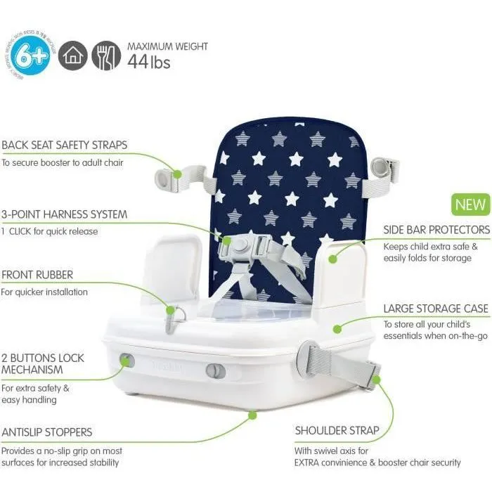 Benbat Silla Elevadora para Bebé Portátil, Lavable y Plegable para Mesa de Comedor con Arnés de Seguridad Ajustable - Azul Marino 1