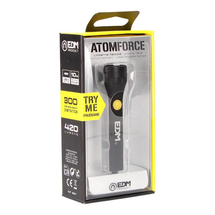 Edm Linterna LED Atom Force, 10W, 420 Lm, Recargable USB-C, Mini, Aluminio 4