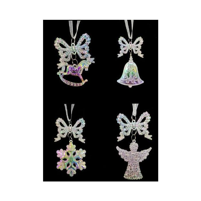 DKD Home Decor Decoración Colgante Navidad Fantasía Acrílico Multicolor Surtido Aleatorio Pack 24 Unidades 2x12x7.5 cm