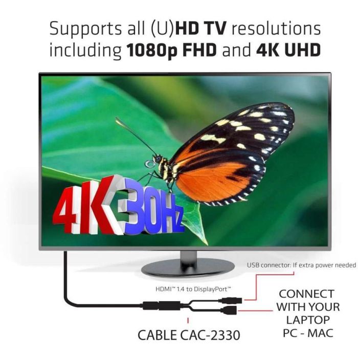 Club3D Adaptador HDMI a DisplayPort Macho/Hembra 4K@30Hz 0.18m Negro Plug & Play 3