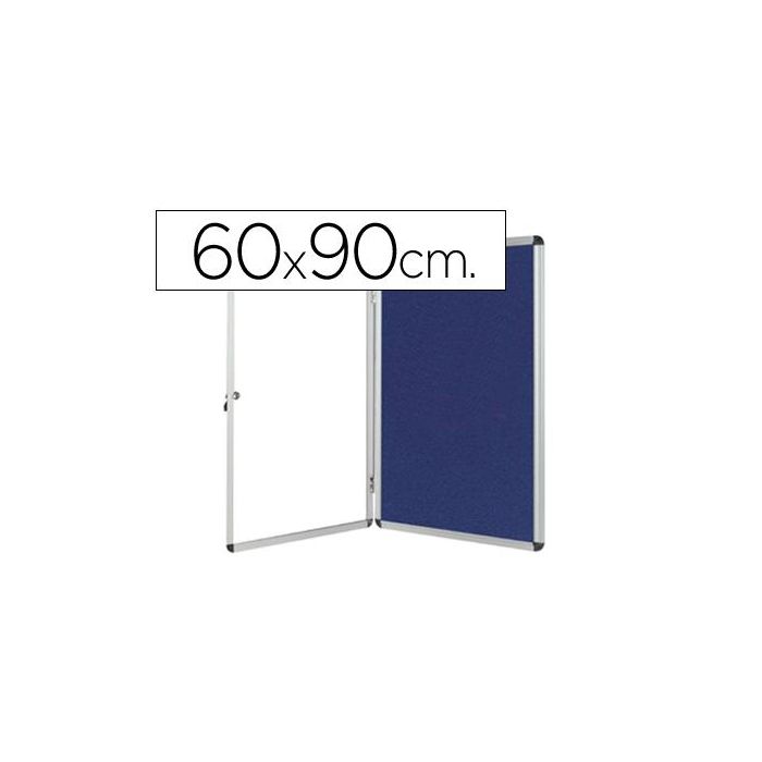 Vitrina De Anuncios Q-Connect Mural Pequeña Fieltro Azul Con Puerta Y Marco Con Cerradura 72x98 cm