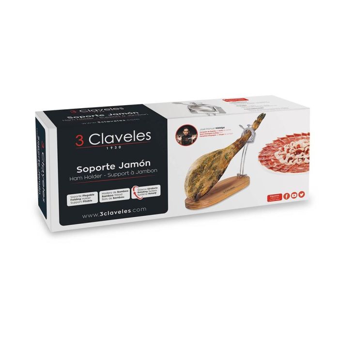 Jamonero plegable cabezal giratorio base madera 3 claveles 4