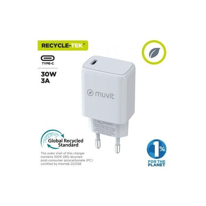 Cargador de Pared Muvit For Change MCACC0014/ 1xUSB Tipo-C/ 30W 1