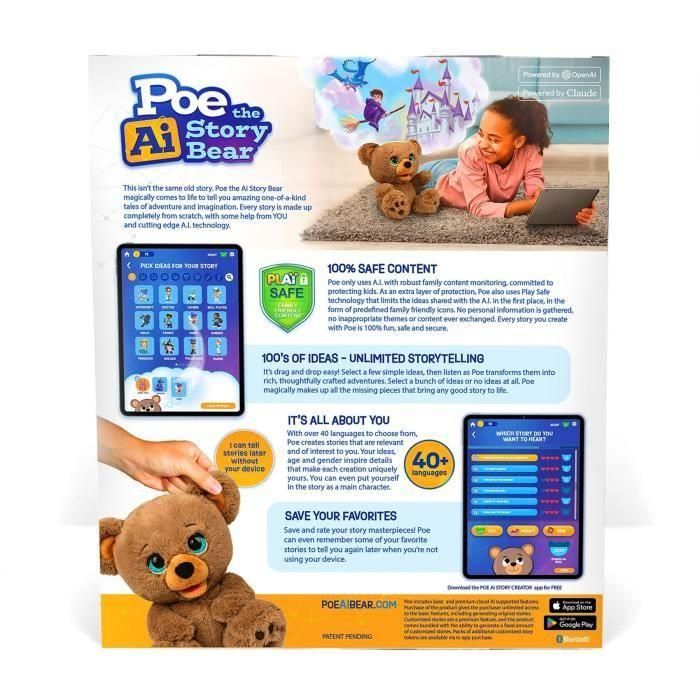 Oso poe cuentacuentos inteligencia artificial 30 cm, crea una historia única y completamente personalizada 2