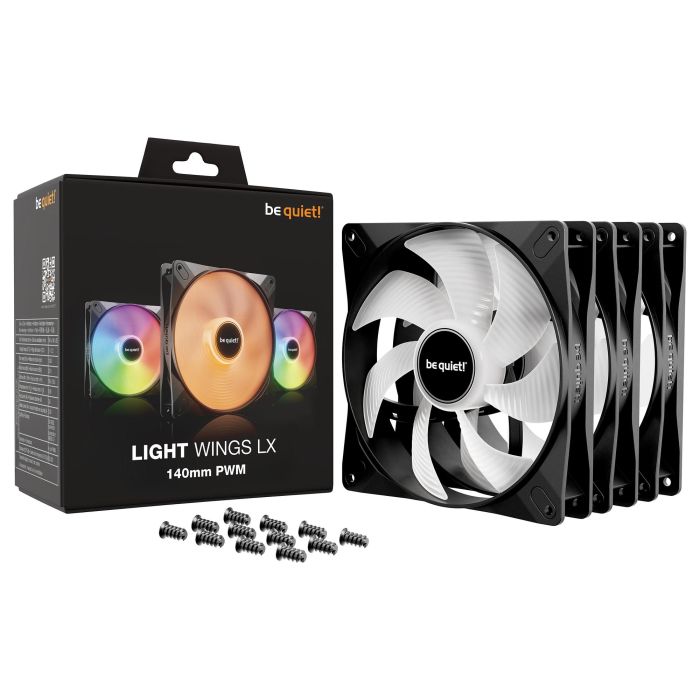 be quiet! LIGHT WINGS LX PWM Triple-Pack Ventilador 140mm con Iluminación LED RGB Controlable y Rodamientos de Rifle para PC 4