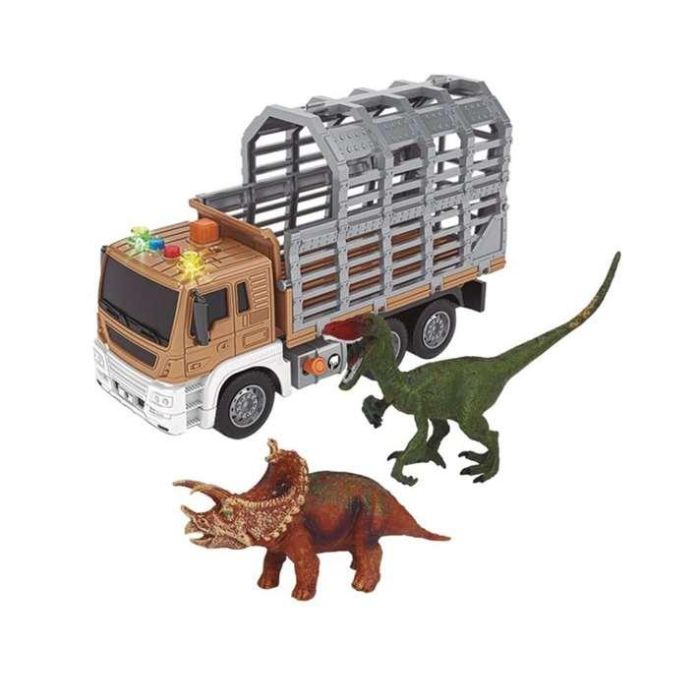 Camión porta dinosaurios, incluye 2 dinosaurios, con luces y sonidos, escala 1:16 0 Camión porta dinosaurios, incluye 2 dinosaurios, con luces y sonidos, escala 1:16 0