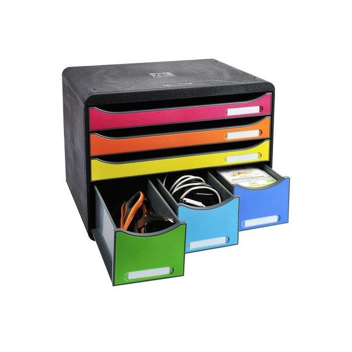 Exacompta Fichero de cajones Iderama Arlequín 6 cajones multicolores, para documentos DIN A4+, 270x355x271 mm