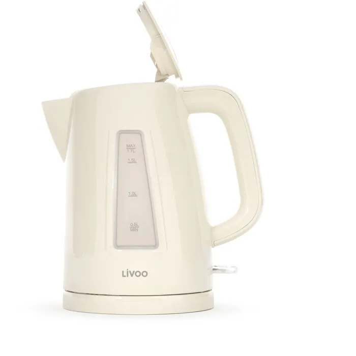 Livoo Hervidor de Agua Eléctrico DOD184C, 2200 W, 1.7 L, Base Giratoria 360°, Color Blanco Roto, 1 Unidad