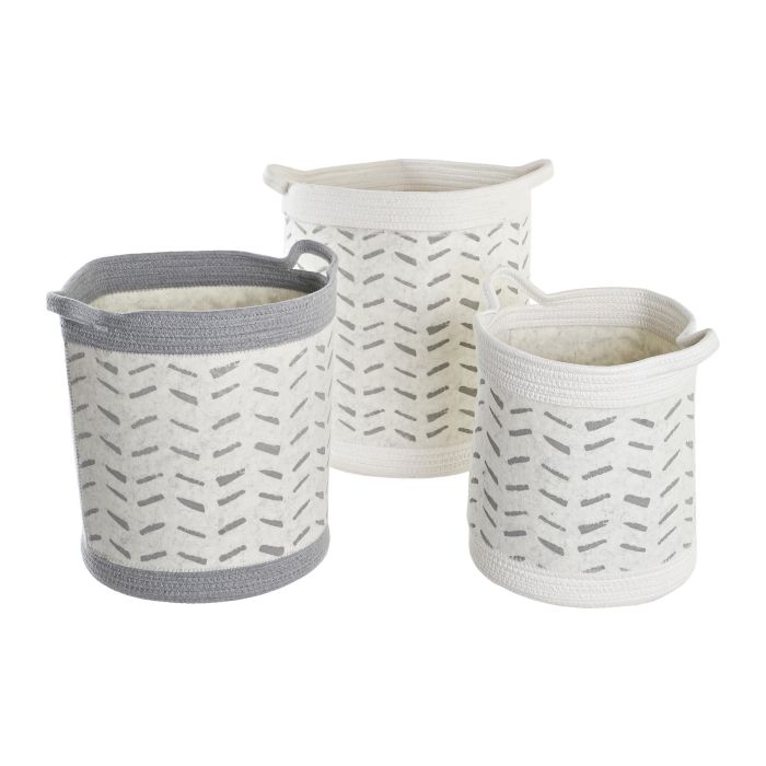 DKD Home Decor Cesta Basicos Gris Blanco Algodon Set de 3 Piezas 35 x 40 x 35 cm 1
