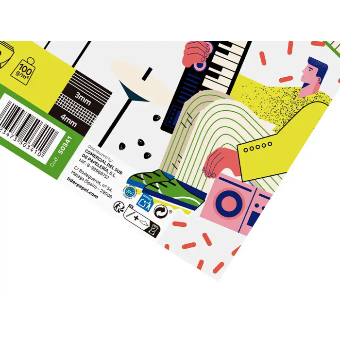 Liderpapel Bloc Música Combi Pentagrama 3mm con Anotaciones Cuadrícula 4mm Cuarto 20 Hojas 100g/m2 Apaisado 5