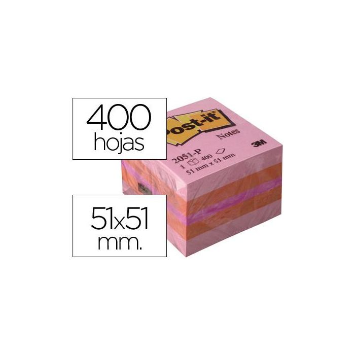 Bloc De Notas Adhesivas Quita Y Pon Post-It 51x51 mm Minicubo Color Rosa 2051-P 400 Hojas