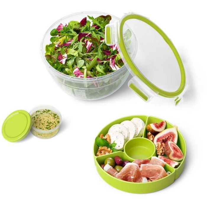 Emsa N1060700 Clip & Go Salatbox rund mit Einsatz und Dressingbox transparent. g 1 Emsa N1060700 Clip & Go Salatbox rund mit Einsatz und Dressingbox transparent. g 1