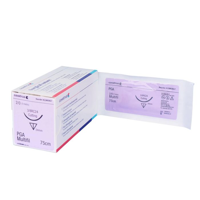 Covetrus Sutura PGA Violeta 3-0 75 cm, Aguja 3/8 Círculo Inversa 19mm, 12 Unidades