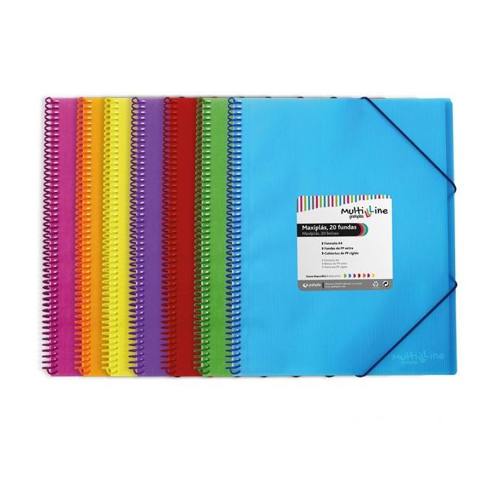 Grafoplás Carpeta Maxiplás Pp Multiline A4 En Espiral Con Gomas Azul - Contiene 40 Fundas Pp Extra -